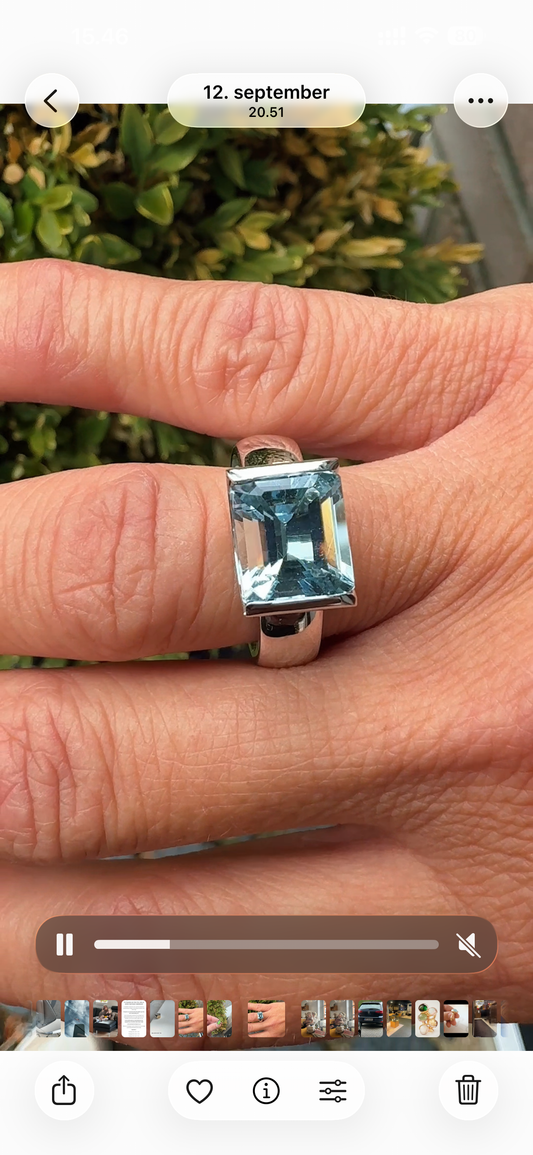14 kt hvidguldsring med aquamarin, 3,80 ct