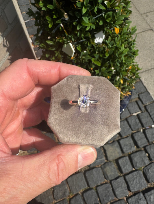 14 kt guldring med blågrøn turmalin og brillanter - Guldsmed Edens