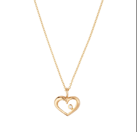 Hjertevedhæng i 14 kt guld med diamant - Guldsmed Edens